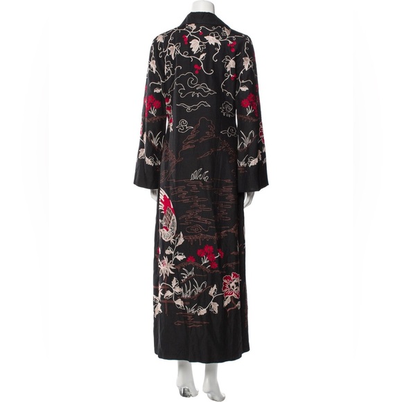 Vintage SUE WONG Floral Print Embroidered Appliqué Asian Inspired Trench Coat - Picture 2 of 16